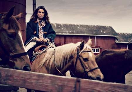 Andreea Diaconu - woman, andreea diaconu, horse, girl, cowgirl, animal, model