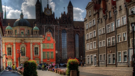 church in the town square - clock, square, town, church