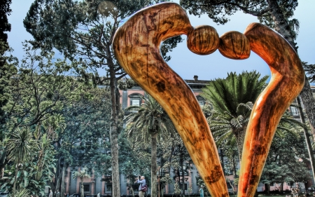 orange heart of napoli sculpture hdr - modern, trees, sculpture, heart, orange, hdr