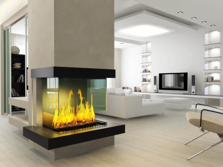 beautiful fireplace - white, cosy, home, modern