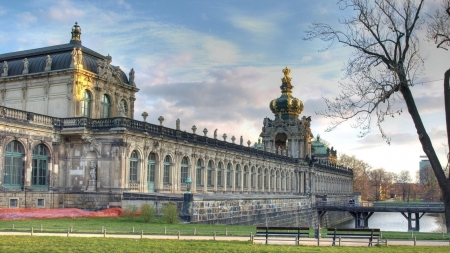 grand palace - palace, moat, lawn, bridge