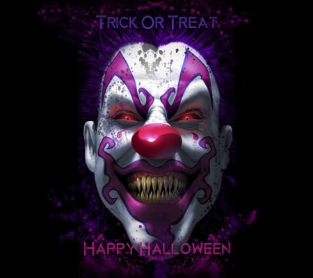 Diabolic Clown - abstract, Halloween, 3D, dark, clown, white, purple, red, horror