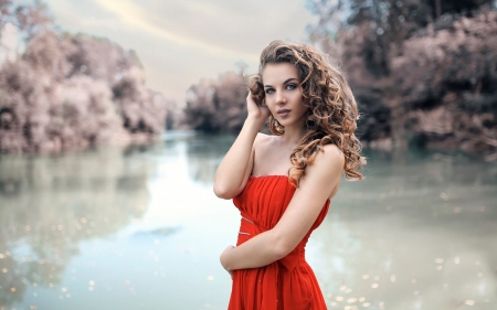 Alessandro Di Cicco - curls, beauty, girl, river, model