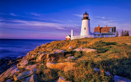 lovely pemaquid lighthouse on main cliffs hdr - lighthouse, shore, hdr, sea, cliffs