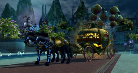 Halloween Coach - horses, night, building, pumpkin