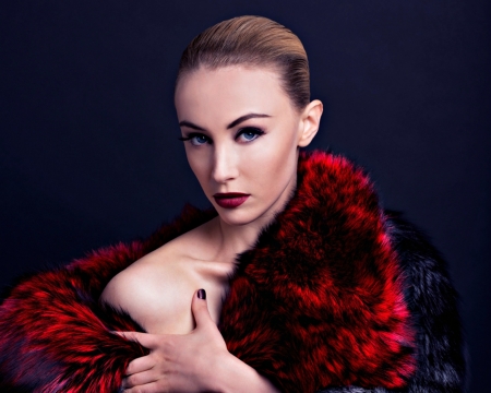 Sarah Gadon - woman, actress, sarah gadon, fur, girl, fashion, winter, red, blue