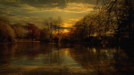 Autumn - cloud, lake, background, forest