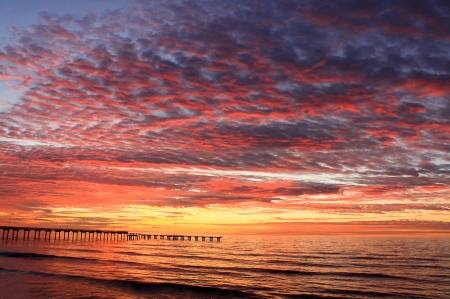 Sunset - skies, shore, sunset, red, ocean