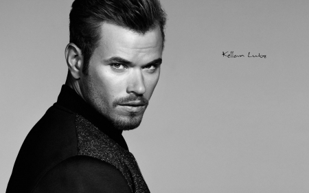 Kellan Lutz - male, black, actor, white, bw, Kellan Lutz, man