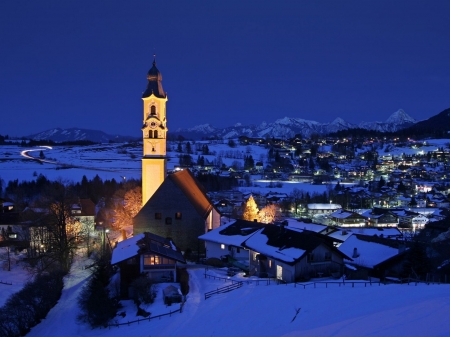 church in pfronten germany on a wintry night