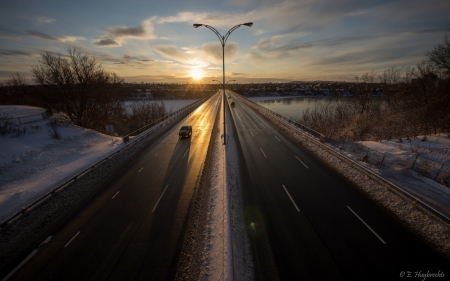 pie IX highway bridge in montreal at sunrise