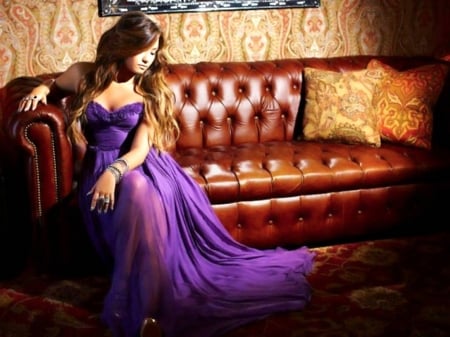 Demi Lovato - lovato, wallpaper, model, beautiful, actress, sofa, dress, demi, singer, demi lovato