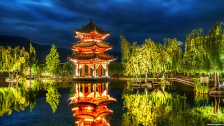 palace - palacio, china, light, water