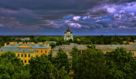 Pushkin, St.Petersburg, St.-Catherine Cathedral, Russia - houses, forest, landscape, russia, clouds