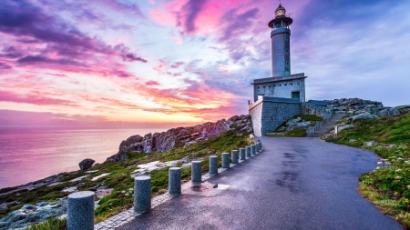 punta nariga spain lighthouse under beautiful sky hdr - point, coast, lighthouse, hdr, road, sea, colors, sky