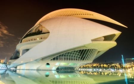 queen sofia palace of the arts in valencia - lights, modern, pool, building, night, arts