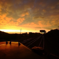 sunset from a train engine