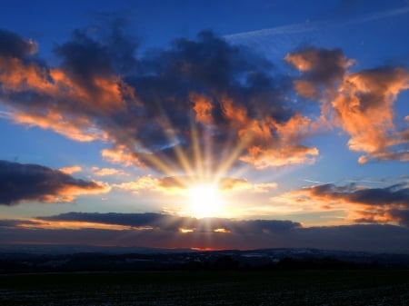 Sunset - sky, sea, blue, clouds