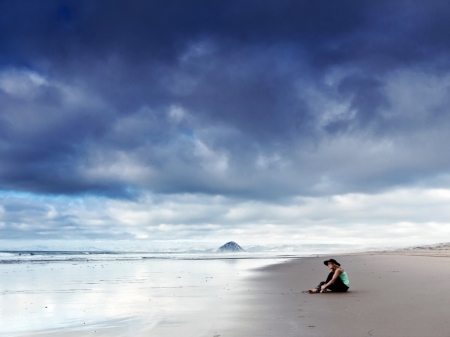 Alone with her thoughts - lonliness, girl, sea, relax