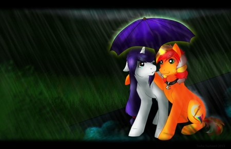 Romance under the rain - umbrella, rain, couple, love, sweet