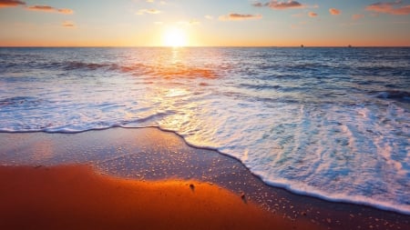 Golden Beach - beach, nature, sunset, golden