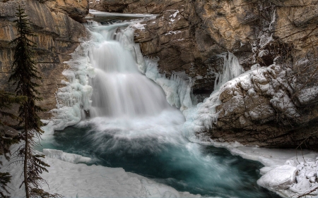 Winter Waterfall - nature, ice, winter, waterfall, rocks