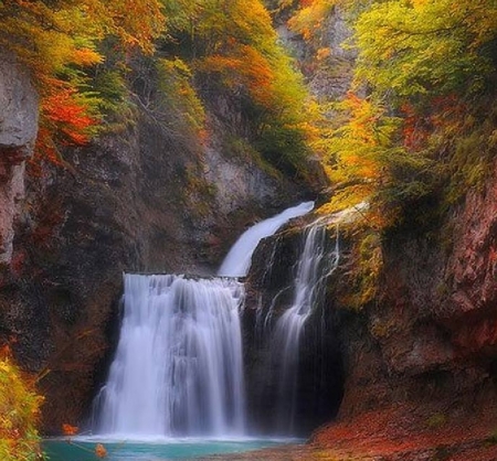 Fall Waterfall - fall, fall leaves, nature, waterfall