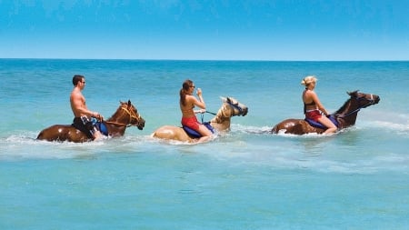 Beach Ride - style, girls, western, women, water, models, cowgirls, ocean, horses, fun, beaches, female, sea, fashion