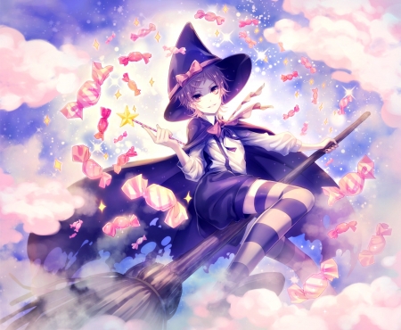 Witch - cloud, purple, yata, pink, halloween, fylus, anime, candy, misaki, girl, k project, manga, sky, fantasy