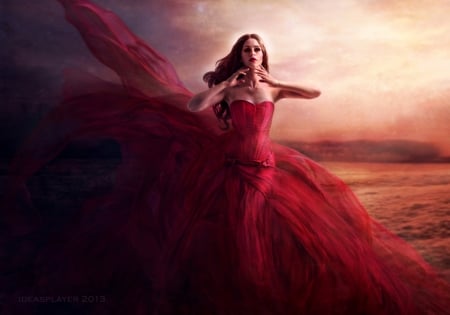 Revelations - fantasy, woman, red, dress, girl, ideasplayer, revelations, art