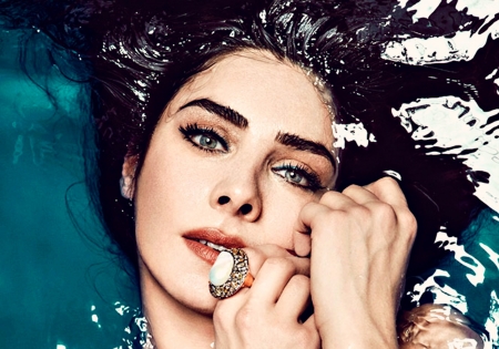 Nur Aysan - beauty, woman, turkish, actress, girl, femeie, water, jewel, summer, make-up, ring, face, nur aysan, blue