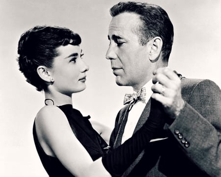 Sabrina (1954) - actor, Audrey Hepburn, girl, love, man, sabrina, actress, male, Humphrey Bogart, black, white, woman, movie, bw, dance, couple