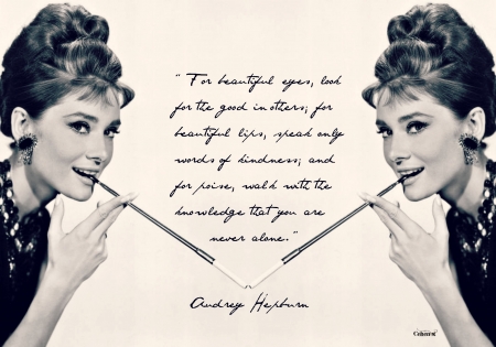 Audrey Hepburn - by cehenot, collage, Audrey Hepburn, girl, quote, actress, black, white, woman, bw, card