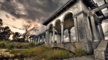 ruins of a house in focus - house, focus, ruins, clouds