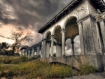 ruins of a house in focus