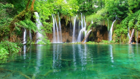 Waterfalls - water, mountains, lake, rogks