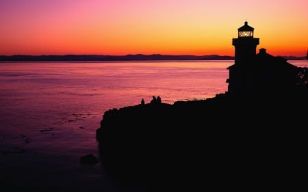 Lighthouse Sunset - nature, lighthouse, silhouette, sunset, oceanside