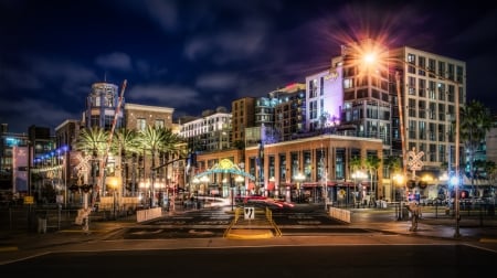 hard rock hotel in san diego at night hdr - hotels, street, lights, hdr, city, night