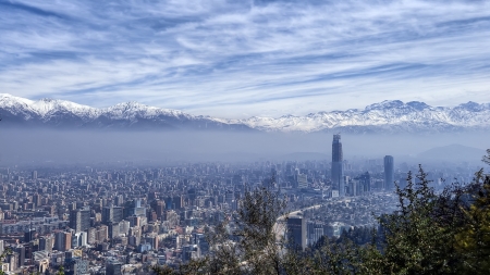 mystical santiago chile hdr - spral, urban, fog, hdr, skyscrapers, city, mountains