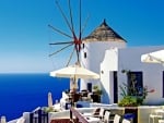 santorini windmill with ocean view