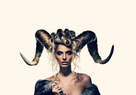 Zodiac ~ Aries - aries, girl, creative, horns, fantasy, white, woman, model, situation, zodiac