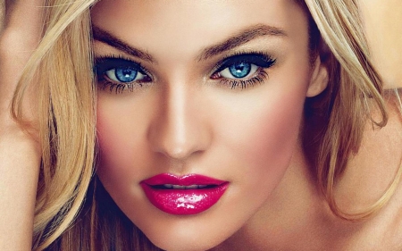 Candice Swanepoel - girl, blonde, beauty, pink, woman, model, femeie, Candice Swanepoel, face, blue eyes