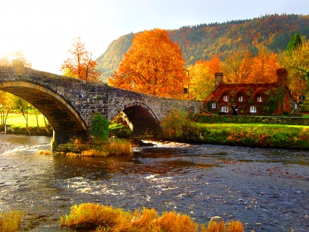 17th Century Llanrwst Bridge, Llanrwst, Conwy Valley, North Wales