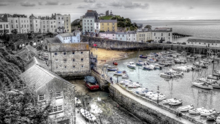 seaside town hdr - boats, marina, town, hdr, harbor