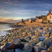 seaside town on a rocky shore hdr