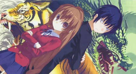 Tiger and Dragon - taiga, anime, ryuuji, toradora