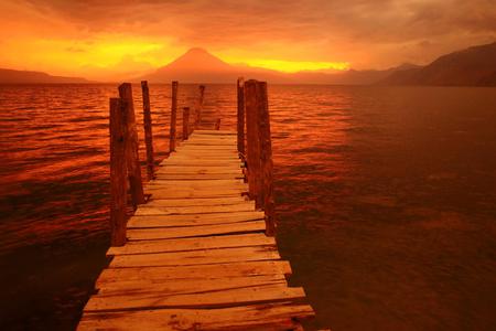 Orange Skies - nature, walkway, peaceful, water, skies, sunset, sunrise