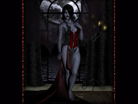 Ready for the Night - vampire, goth, moon, woman, horror, halloween, night, dark