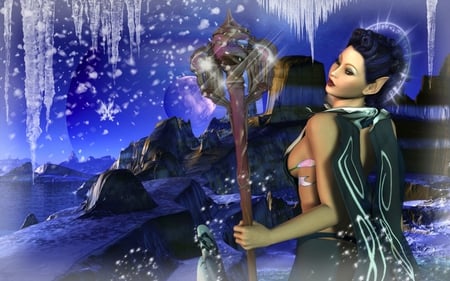 Queen of a Cold Realm - woman, girl, female, blue, fantasy