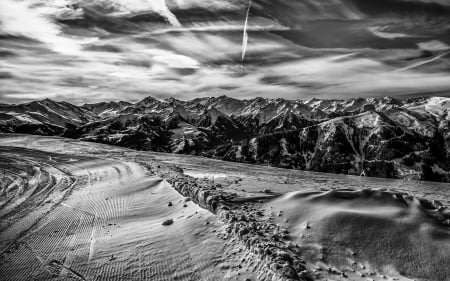 ski slopes in kitzbuhel austria hdr - slopes, hdr, snow, mountains, monochrome